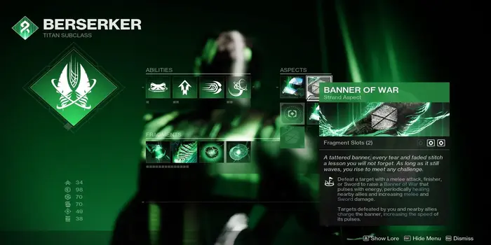 How To Obtain The Banner Of War Titan Aspect In Destiny 2